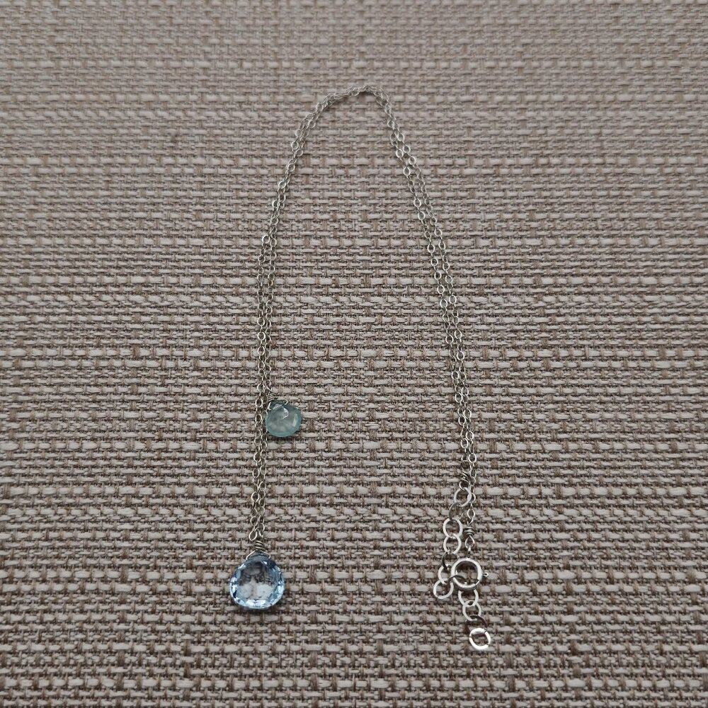 18 Inch Sterling Silver Faceted Blue Topaz Chain Necklace A2563